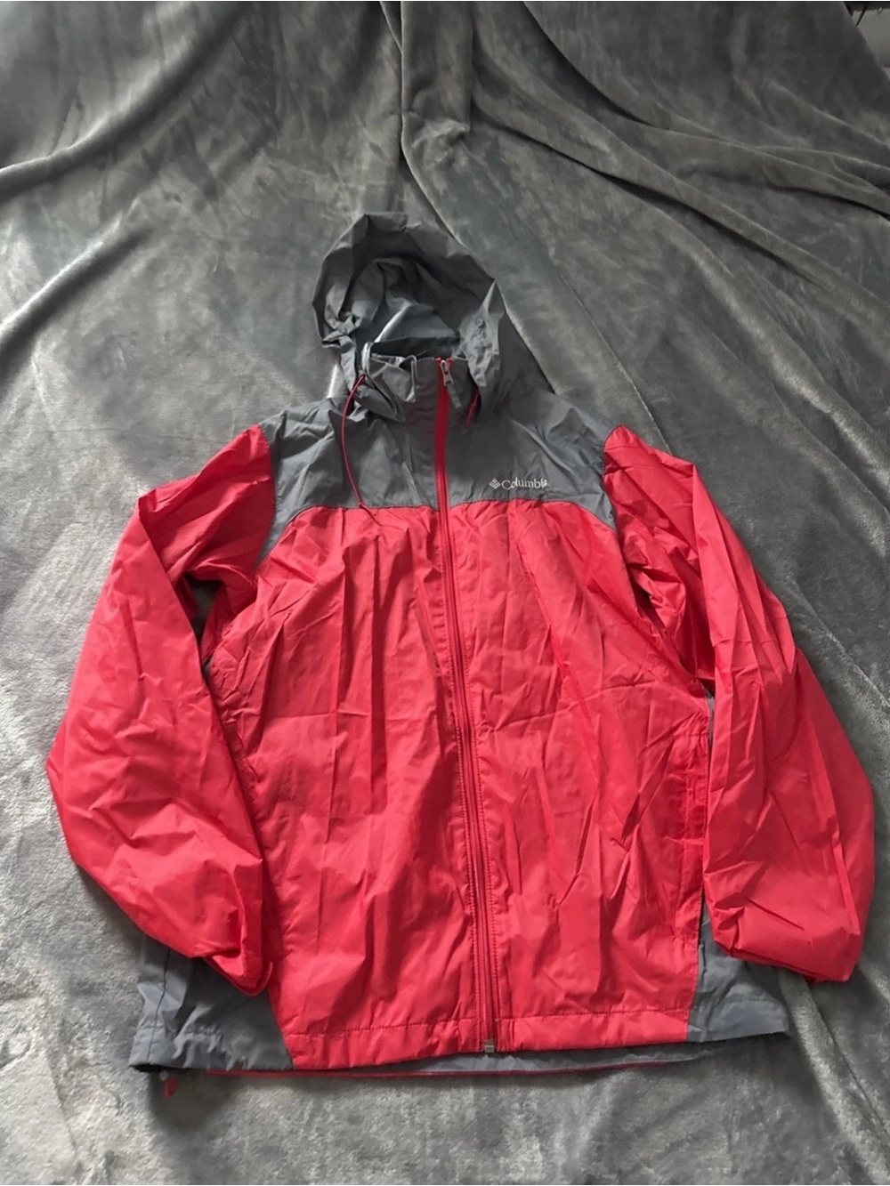 Columbia Red and Gray Hooded Men's Rain Shell Jacket